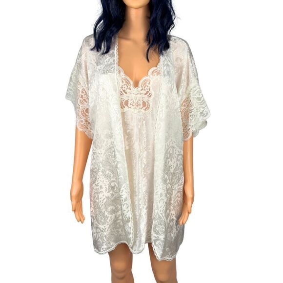Vintage 70s Deena Ivory Slip Dress with Matching Robe Size Small - Picture 6 of 6